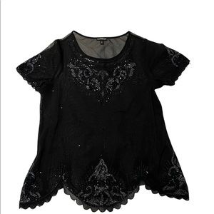 Black sheer Express sequins short sleeve shirt